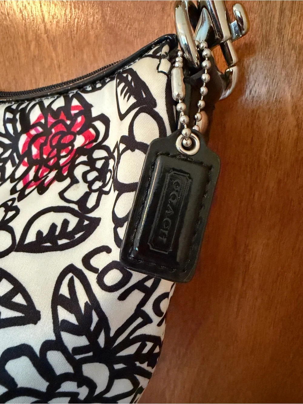 COACH POPPY White Floral Shoulder Bag with Red and Black Accents
